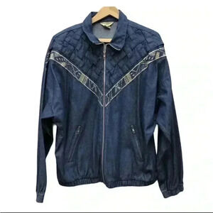 Vintage Teddi Aztec Blue Jean Bomber Jacket Size Medium
